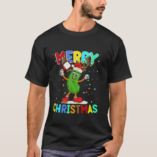 サンタ帽子ピクルギフトforクリスマスおもしろいピクルボール tシャツ (正面)