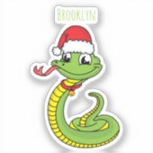 サンタ帽子マンガの可愛い緑のヘビ シール (正面)