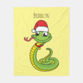 サンタ帽子マンガの可愛い緑のヘビ フリースブランケット (正面)