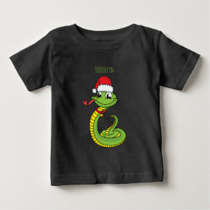 サンタ帽子マンガの可愛い緑のヘビ ベビーTシャツ