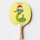サンタ帽子マンガの可愛い緑のヘビ 卓球ラケット (裏面)