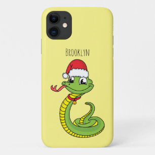 サンタ帽子マンガの可愛い緑のヘビ iPhone 11 ケース