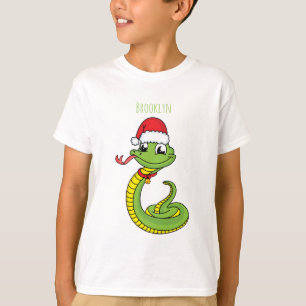 サンタ帽子マンガの可愛い緑のヘビ Tシャツ