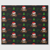 サンタ帽子ラッピング付きクリスマスプー絵文字紙 ラッピングペーパー (フラット)