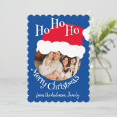 サンタ帽子写真 ホー ホー ホー メリークリスマス ブルー シーズンカード (スタンド正面)