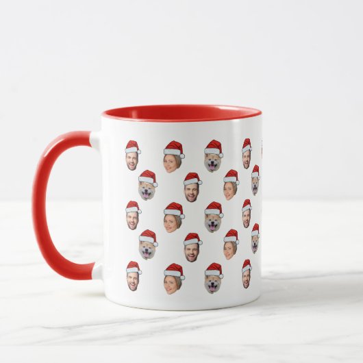 サンタ帽子 オーダーメイド 顔 3 写真 クリスマス ギフト マグカップ (左)