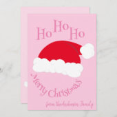 サンタ帽子 ホホホ メリークリスマス ガーリー ピンク シーズンカード (正面/裏面)