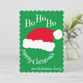 サンタ帽子 ホホホ メリークリスマス 緑 赤 シーズンカード (スタンド正面)