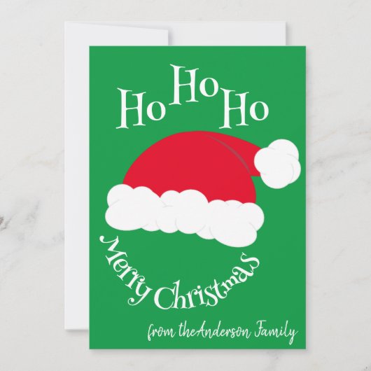 サンタ帽子 ホホホ メリークリスマス 緑 赤 シーズンカード (正面)