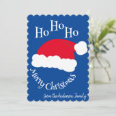 サンタ帽子 ホホホ メリークリスマス 青 白 シーズンカード (スタンド正面)