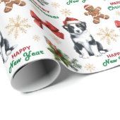 サンタ帽子 ボーダーコリー 子犬 クリスマス ラッピングペーパー (ロールコーナー)