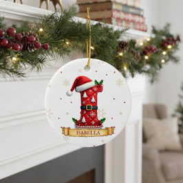 サンタ帽子 赤いクリスマスの文字 I 名前 セラミックオーナメント