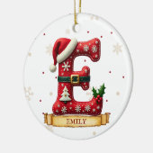 サンタ帽子 赤いクリスマス 文字 E 名前 セラミックオーナメント (左)