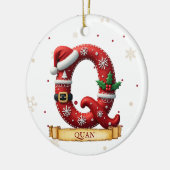 サンタ帽子 赤いクリスマス 文字 Q 名前 セラミックオーナメント (左)