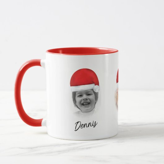 サンタ帽子 赤 クリスマス 孫 顔 マグカップ (左)