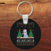 サンタ帽子Akbash犬クリスマスツリーが醜いSwを点灯 キーホルダー (正面)