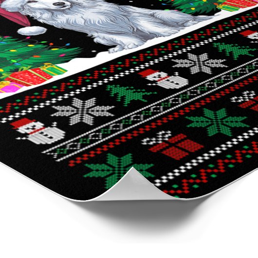 サンタ帽子Akbash犬クリスマスツリーが醜いSwを点灯 ポスター (角)