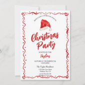 サンタ帽 手描き クリスマス ディナー パーティー 招待状 (正面)