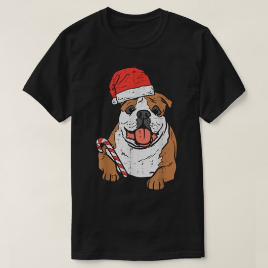 サンタ帽 英語ブルドッグ 犬 クリスマス パジャマ Xm Tシャツ (デザイン正面)