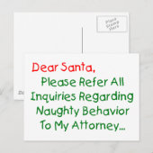 サンタ弁護士へ - 面白いクリスマスの手紙 シーズンポストカード (正面/裏面)