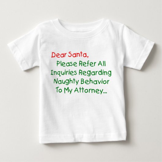 サンタ弁護士へ - 面白いクリスマスの手紙 ベビーTシャツ (正面)