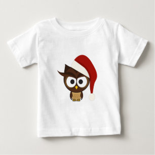 サンタ怒ハットをかぶったフクロウ ベビーTシャツ
