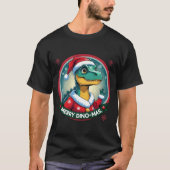 サンタ恐竜のクリスマス – 面白い楽しいディノマス Tシャツ (正面)