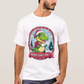 サンタ恐竜のクリスマス - 面白い楽しいディノマス Tシャツ (正面)