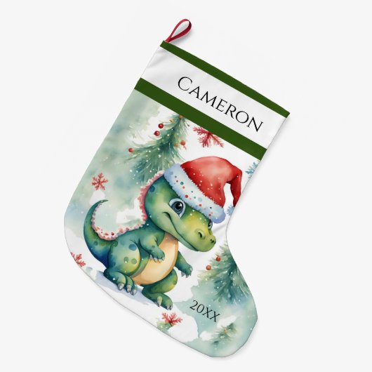 サンタ恐竜 ラージクリスマスストッキング (正面 (吊り時))
