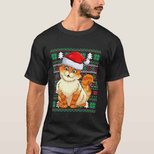 サンタ愛好家のための猫の醜いクリスマスセーターおもしろい Tシャツ (正面)