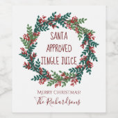 サンタ承認ジンルジュースクリスマスリース ワインラベル (シングルラベル)