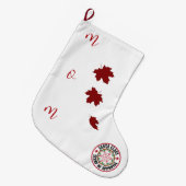 サンタ承認スタンプ白カスタムと赤 ラージクリスマスストッキング (正面 (吊り時))