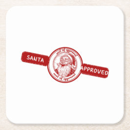 サンタ承認、クリスマススタンプ、クリスマスの喜び。 スクエアペーパーコースター