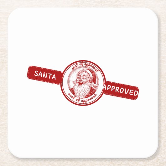 サンタ承認、クリスマススタンプ、クリスマスの喜び。 スクエアペーパーコースター (正面)