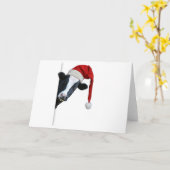 サンタ折り畳みのグリーティングカードを持っている牛 カード (黄色い花)