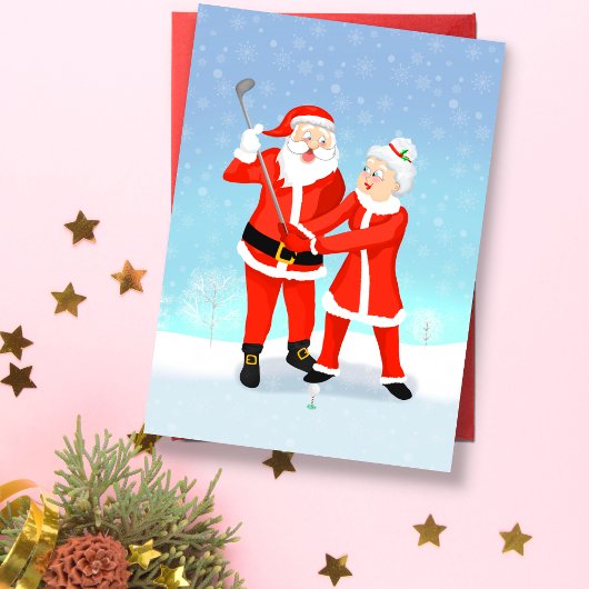 サンタ救済さんのクロースさんはゴルフのスイングをする カード