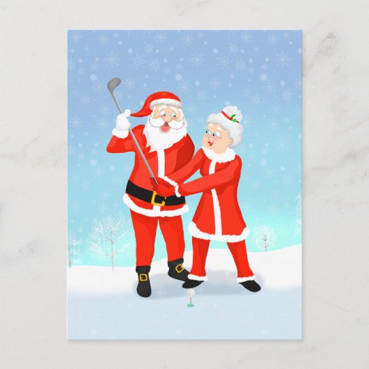 サンタ救済さんのクロースさんはゴルフのスイングをする シーズンポストカード (正面)