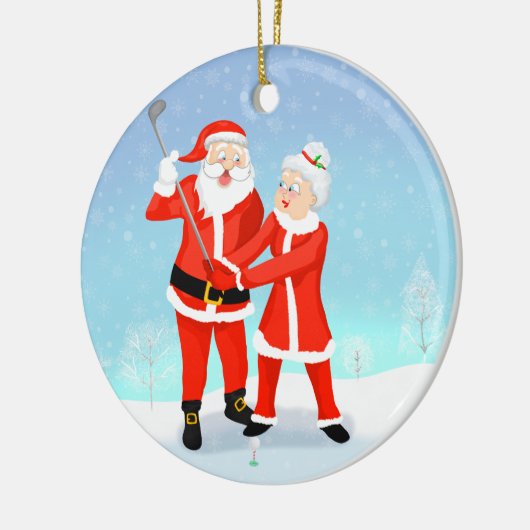 サンタ救済さんのクロースさんはゴルフのスイングをする セラミックオーナメント (左)