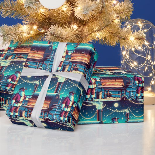 サンタ料理オンザバーベキューピットクリスマス ラッピングペーパー (クリスマス)