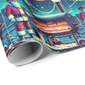 サンタ料理オンザバーベキューピットクリスマス ラッピングペーパー (ロールコーナー)