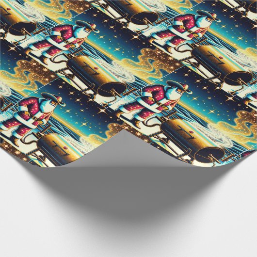 サンタ料理オンザバーベキューピット2クリスマス ラッピングペーパー (角)