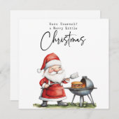 サンタ料理バーベキューフォークリスマスホリデー シーズンカード (正面/裏面)