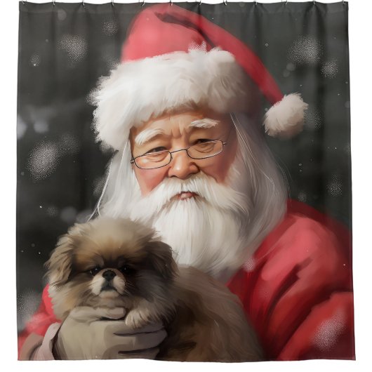 サンタ日本のクロース付き顎フェスティバルクリスマス シャワーカーテン (正面)