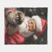 サンタ日本のクロース付き顎フェスティバルクリスマス フリースブランケット (正面(横))