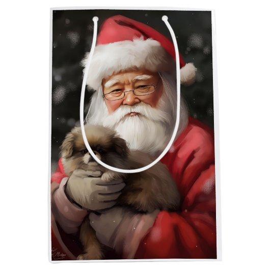 サンタ日本のクロース付き顎フェスティバルクリスマス ミディアムペーパーバッグ (正面)