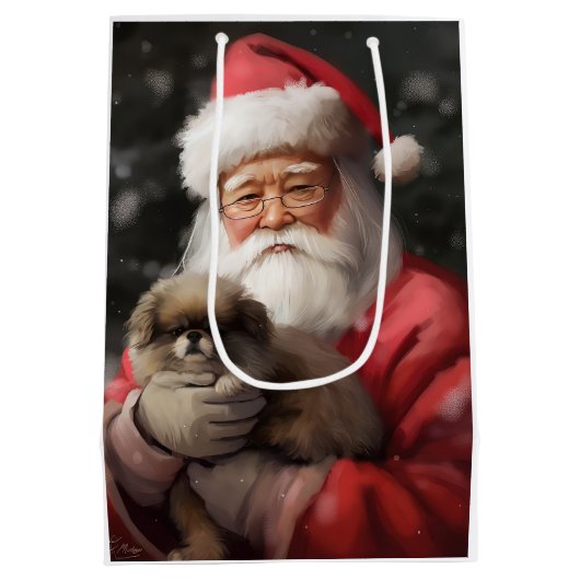 サンタ日本のクロース付き顎フェスティバルクリスマス ミディアムペーパーバッグ (裏面)