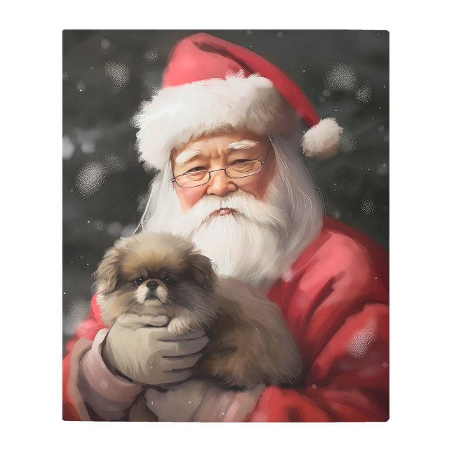 サンタ日本のクロース付き顎フェスティバルクリスマス メタルプリント (正面)