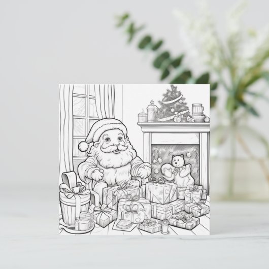 サンタ暖炉ギフトキッズ着色クリスマス シーズンカード (スタンド正面)