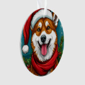 サンタ服で愛らしい犬 オーナメント (正面)