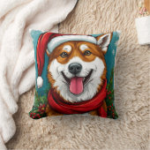 サンタ服で愛らしい犬 クッション (ブランケット)